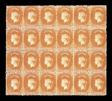 10d. orange, a brilliant mint block of twenty-four (6x4), exceptional condition. Sc. 56b S.G. 70c. provenance: M. Burrus, April 1963
