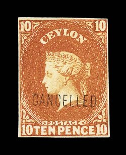 10d. orange, variety imperforate, handstamped cancelled (Samuel Type D7), fine with part original gum. R.P.S. Certificate (1989).