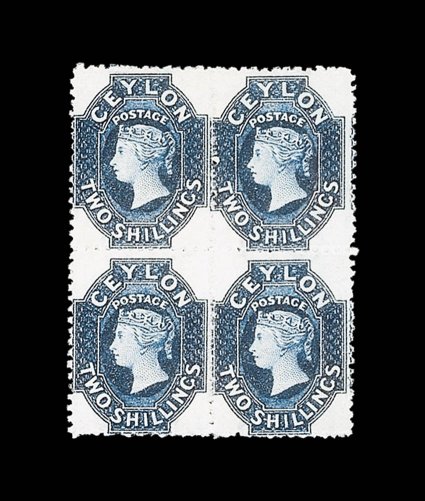 2- steel-blue block of four, very good color, fresh and fine unused with large part original gum. R.P.S. Certificate (1989). Sc. 58b S.G. 72.