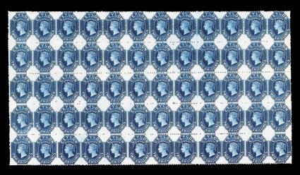2- deep blue, a brilliant mint block of sixty (12x5), being five horizontal rows of twelve with the full sheet margins at the end of each row, insignificant gum crease and the
odd minor tone spot on reverse, very fine and most attractive. A ma