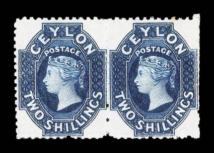 2- deep blue, a horizontal pair, unused with large part original gum, traces of perfs only at right, otherwise fine. R.P.S. Certificate (2007). Sc. 58a S.G. 72b,
£280.