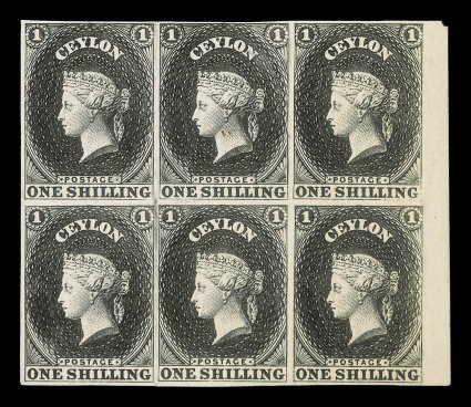 1- in black on wove paper, a block of six [214-216226-228] with margin at right and good margins on the other sides, fine.
