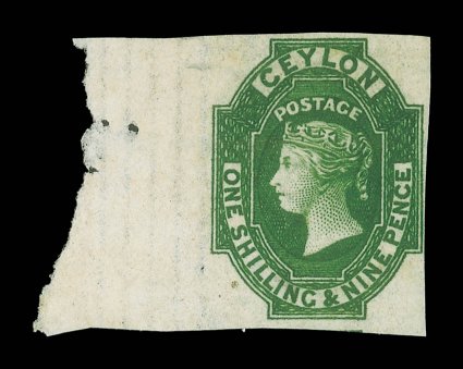 19d. green, unused without gum, full sheet margin at left, close to large margins on the other sides, good color, fine. Sc. 12, S.G. 11, £800.