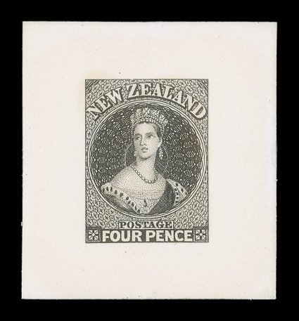 4d., stamp-size in black on India paper, affixed on card (40x44mm.). Extremely rare. provenance: Christies Robson Lowe, October 1989