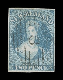 2d. dull blue on blued paper, good regular margins and lightly cancelled 9 at New Plymouth. Sc. 2 S.G. 2.