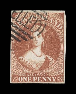 1d. dull carmine on white paper, position 6 in the vertical block of six superb. S.G. Cat. £28,000. provenance: R.C. Agabeg, March 1971