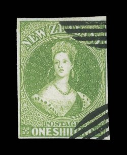 1- pale yellow-green, position 3 in the vertical block of six. S.G. Cat. £25,000. provenance: Chalon, 1969 R.C. Agabeg, March 1971