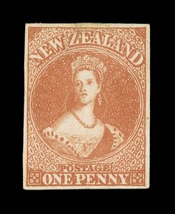 1d. orange, [4], unused with large part original gum, good to large margins gum crease towards foot though of very fine appearance. B.P.A. Certificate (1990). Unlisted in
Scott. S.G. 3b, £32,000. provenance: Ferrary H. Gordon Kaye, Novem