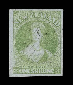 1- green, a marginal example from the left of the sheet and with large to very large margins elsewhere, fresh light color and unusually very lightly cancelled. An outstanding
and highly desirable example. R.P.S. Certificate (1983). Sc. 6 S.G. 6