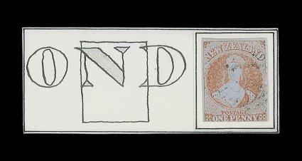 1d. red with complete n of london, lightly cancelled (repaired at right), and 2d. blue (margins at top and at foot) with complete s of skipper and cancelled 1. Cat.
£2,100+.