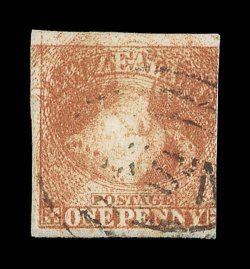 1d. dull orange showing the dwarfed print variety, large margins on three sides and neatly cancelled with n.s.w. in concentric ovals small thin at top mentioned only for the
sake of accuracy and which in no way detracts from the fabulo