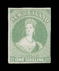 1- dull emerald-green on hard paper, unused without gum, good to very large margins and of fresh bright color. A stunning example of this extremely rare and delicate shaded
stamp. Signed A. Brun. R.P.S. Certificate (1959). Sc. 10e S.G. 16, £16,