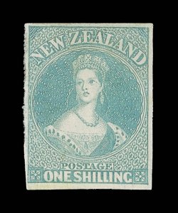 1- blue-green on hard paper, unused with part original gum, strong vibrant color and with good to very large margins. Surely one of the finest examples of this very rare stamp
recorded. Outstanding. R.P.S. Certificate (1962). Sc. 10 S.G. 17, £1