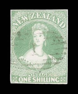 1- dull emerald-green on soft paper, good regular margins and neatly cancelled 1 at Auckland very fine and most attractive. Holcombe Certificate (1992). Sc. 10a S.G. 16,
£1,700.