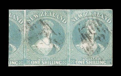 1- blue-green on soft paper, a horizontal pair with huge portion of adjoining stamp at left, good to large margins elsewhere, indistinct numeral cancellations small thins and
creasing though of good strong color and a rare multiple. B.P.A. Cert