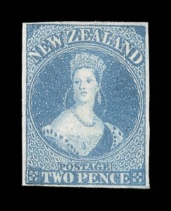 2d. deep bright blue, Plate I, lovely rich color and unused with part original gum, clear to large margins very fine and most attractive. R.P.S. Certificate (1989). Sc. 12
S.G. 36, £650.