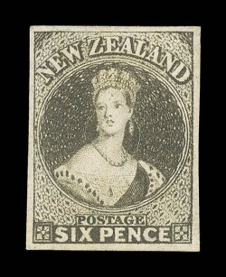 6d. black-brown, a rich deep shade, unused with large part original dried gum, large regular and well-balanced margins. A choice and highly attractive example. Holcombe
Certificate (1992). Sc. 14d S.G. 41, £1,500.