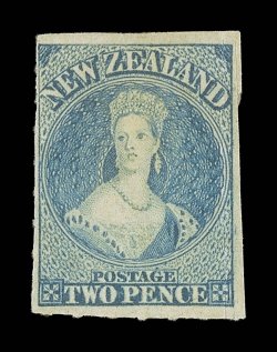 2d. pale milky blue, fresh unused with large part original gum, remarkably showing a complete line of roulettes inside design at right and with roulettes on two other sides.
An exceptional stamp and almost certainly the finest example known of th