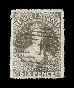6d. black-brown, a wonderfully well-centered example with serrates on all sides, neatly cancelled 15. An exceptionally fine example with outstanding pedigree. R.P.S. (1959)
and B.P.A. (1991) Certificates. Sc. 14b S.G. 63, £1,800. provenance