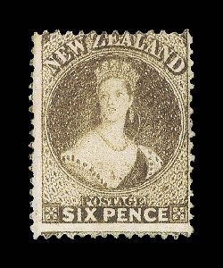 6d. brown, fresh unused without gum. Fine and most attractive. R.P.S.N.Z. (2000) and R.P.S. (2007) Certificates. Sc. 19 group S.G. 76, £1,300. provenance:  DuBois, May
2007