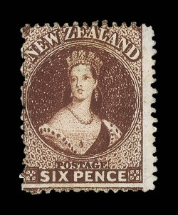 6d. red-brown, fresh bright color, unused without gum small thin towards top not detracting from fine appearance. R.P.S. Certificate (2001). Sc. 19 S.G. 77,
£1,200.
