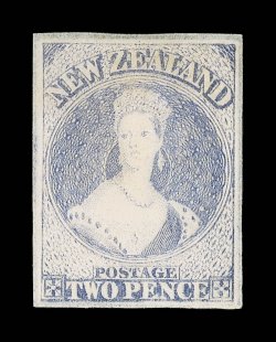 2d. ultramarine, unused without gum, good strong color for this delicate-shaded stamp, large to very large margins. A very fine and most appealing example of this rare stamp.
B.P.A. Certificate (1980). Sc. 22 group S.G. 82, £5,500. provenance