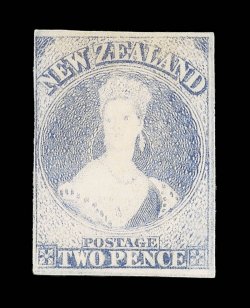 2d. ultramarine, unused without gum, fresh bright color and with clear to very large margins. A fine example of this delicate stamp. Holcombe Certificate (1991). Sc. 22 group
S.G. 82, £5,500.