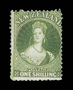 1- deep green, unused without gum, fresh deep bright color small light inconspicuous mark towards foot, otherwise fine. An attractive example of this exceptionally rare stamp
which must surely rate as one of the great rarities of 19th. Centur
