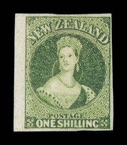 1- green, unused with part original gum, lovely fresh rich color, 2½mm. sheet margin at left, good to large margins on the other three sides traces of natural creasing,
otherwise fine and of outstanding appearance. Sc.30 S.G. 100, £1,400. p