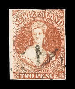 2d. vermilion with small to large margins on three sides, just touched at top, cancelled by part 4onehungaa datestamp, fine.