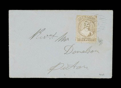 1872 (20 Dec.) small ladies envelope from Picton and addressed locally, bearing 1d. brown lightly cancelled 14 and showing Picton c.d.s. on reverse. An attractive town letter
rate cover. Signed Holcombe. Sc. 47 S.G. 137.
