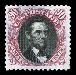 132, 90c Carmine and black re-issue, a lovely used example of one of the rarest used stamps of the 19th century, possessing exceptional freshness, with deep luxuriant colors,
attractively centered and margined, cancelled with a light strike of a