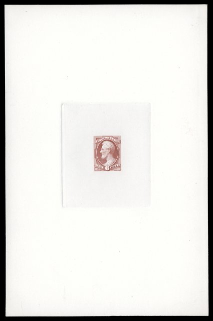 148P1, 6c Carmine, large die proof on India, die sunk on full sized card measuring 144x227mm, with colorless National Bank Note Co. N.Y. imprint impressed at bottom of India
paper, extraordinarily fresh and clean, extremely fine seldom seen s