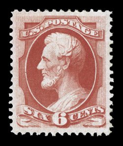 148, 6c Carmine, a brilliantly fresh and crisp mint example of this surprisingly difficult stamp, prooflike color and impression on pristine paper, exceptionally well centered
and margined, full o.g., extremely fine 1988 PF certificate.