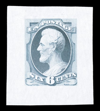 159TC, 6c Continental Bank Note, Goodall small die trial color proofs on India, complete set of all five colors in Black, Deep green, Deep brown, Dull red and Dull gray blue,
each with large margins and lovely brilliant colors, two (Deep green