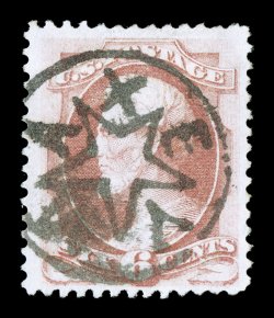 159, 6c Dull rose, wonderful used example postmarked with a central strike of a most unusual fancy Maxey star in circle cancel, with Maxey lettering surrounding five-point
star, the first such example we have seen, fresh and bright, very