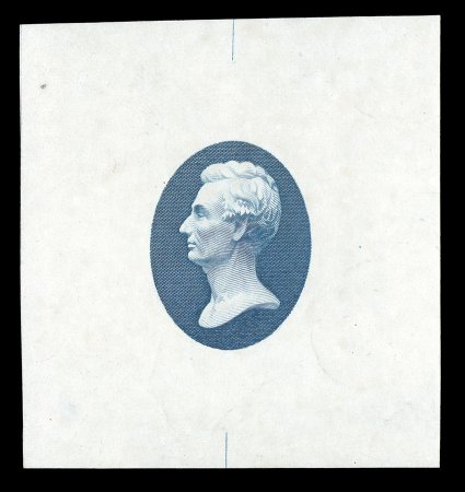 206-E5, (1c) Lincoln, vignette only, die essay on white ivory paper, a rare complete set of all five colors listed in the Scott catalog, ranging in size from 47x50mm to
50x62mm, very fine also accompanied by a handsome engraved similar Lincoln