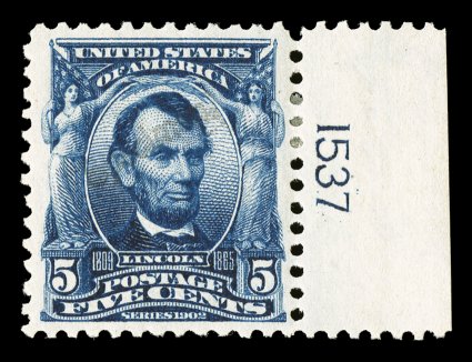304SE, 5c Blue, with small Specimen. overprint type E, two examples, one with vertical overprint in top left margin, other a most unusual plate no. 1537 single with the
overprint diagonally across the center, deep rich colors, o.g., h.r., very