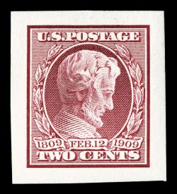 367P2, 2c Lincoln, small die proof on wove paper, quite fresh, deep rich color, margins slightly trimmed, otherwise very fine.