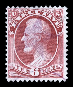 O13, 6c Executive, cancelled by a lovely violet 5-point star of Long Branch, N.J., bright and fresh, very fine ex-Markovits.