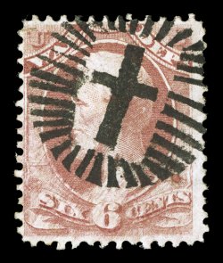 O86, 6c War, an extraordinary used example, cancelled by a perfect strike of a fancy fiery Christian Cross postmark of New Orleans, La., stamp centered a bit to top left, the
cancel itself is extremely fine and striking.