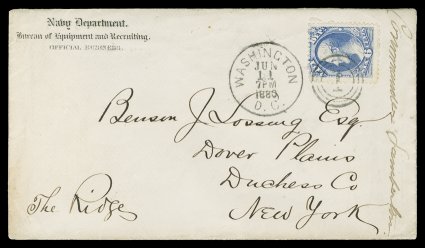 O38, 6c Navy, fine single, tied to small Navy DepartmentBureau of Equipment and Recruiting imprinted cover by Washington, D.C.Jun 11, 1880 station 1 duplex postmark, addressed
to Dover Plains, N.Y., very fine a handsome cover with the f