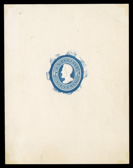 Undersander E38C var., 6c Blue trial color large die proof, in center of large piece of unwatermarked bond paper folded in half measuring 103x133mm (after folding), adopted
design with uncleared surrounds, very fine an absolutely stunning and r