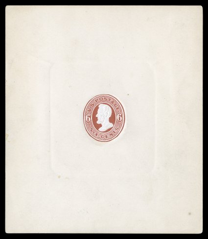 Undersander E38Cl, 6c Dark red, large die hub proof, final adopted design with cleared surrounds in the issued color, die impression on large thin card measuring 119x137mm,
very fine and exceedingly handsome the only recorded example ex-