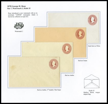 U85-U87a, 6c Lincoln, Reay stamped envelopes, specialized mint entires, the mounted exhibition collection of 19 all different mint entires collected by the various sizes and
knife types in all of the various colors of both the indicia and the en
