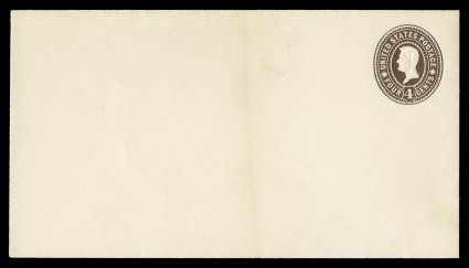 U372, UPSS 1346, 4 Brown on white, die 102, size 10, knife 54, wmk. 13, mint entire, faint toning band in center, still very fine and extremely rare, as there are only three
recorded examples of this entire ex-Wunsch.