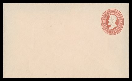 UO58, UPSS WD111, 6c Red War Dept. on cream, die WD13, size 7, knife 30, wmk. 2, unusually crisp and attractive mint entire in the more desirable small size, bright color and
detailed embossing, extremely fine only 100 of this size were issued