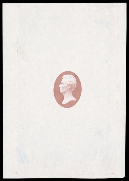 Turner Essay 15a (Scott 206-E5), Lincoln head vignette, large die essay in Dull rose on white glazed paper, measuring 78x112mm, showing full die sinkage, two small mounting
hinge thins, otherwise very fine and extremely handsome quite rare in t