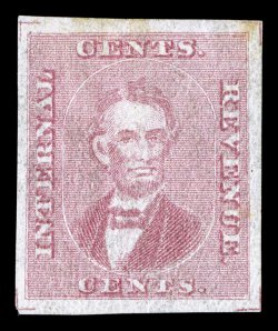 Turner Essay 52d, Lincoln portrait essay (no denomination) of unknown origin in light carmine on thin wove paper, with all four guide corner lines showing, gummed, very fine
ex-Cunliffe.