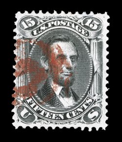 98 var., 15c Black, F grill, double grill variety, a lovely used example of this scarce grill variety, showing two excellent and distinctive impressions of the grill,
exceptionally well centered, rich color and a sharp impression, wonderfully